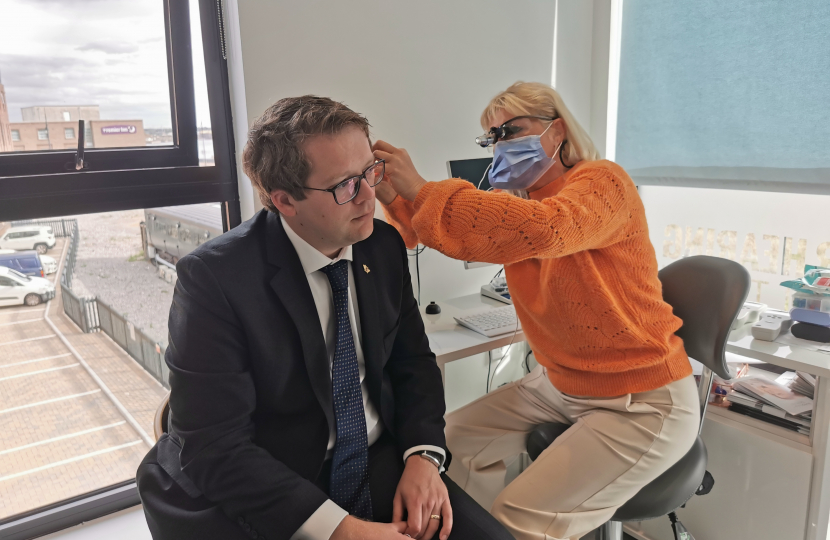 Joel James having his hearing tested