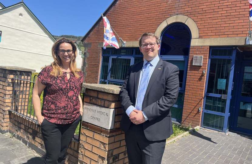 Joel James with Dr Armstrong outside Ferndale Surgery