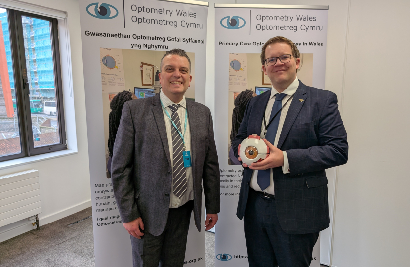 Joel James MS with Optometry Wales at the Welsh Parliament 