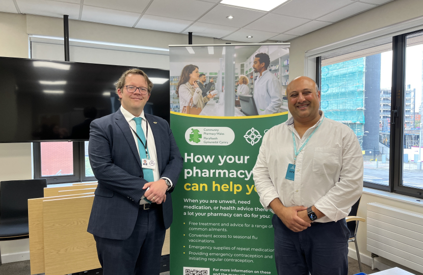 Joel James MS with Community Pharmacy Wales at the Senedd. 