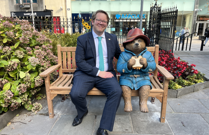 Joel James MS with Paddington Bear statue