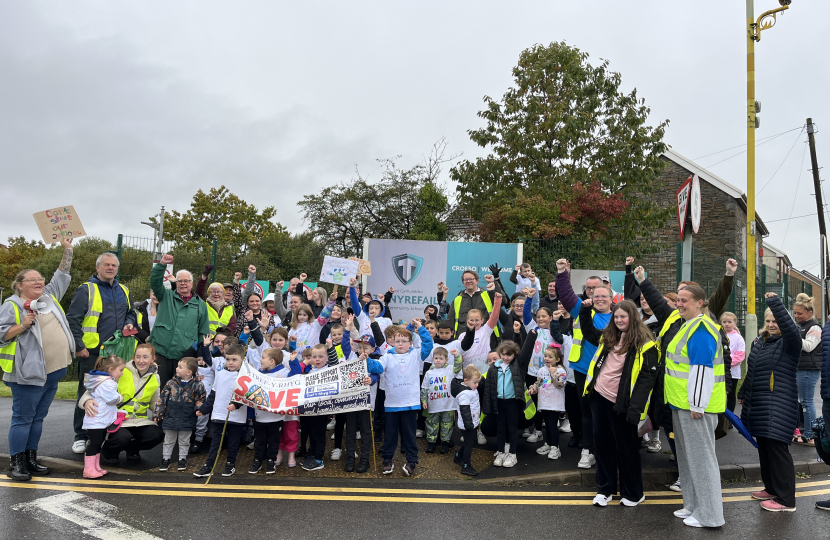 Joel James MS with families of Tref Y Rhyg Primary School