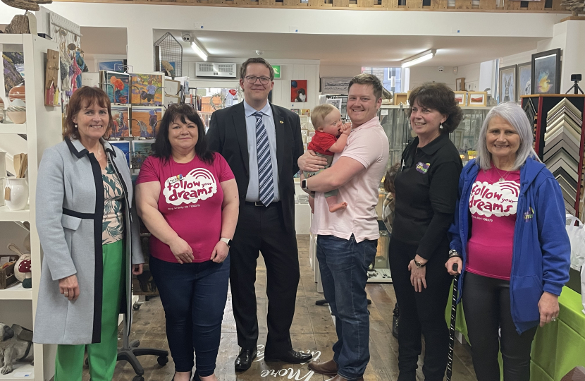 Joel James with Community Councillor Sian Assiratti, Diane and the Follow Your Dreams team at Giles Gallery