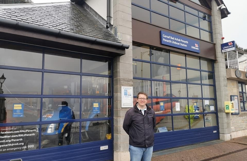 Joel James outside Penarth RNLI Lifeboat Station 