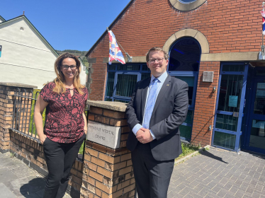 Joel James with Dr Armstrong outside Ferndale Surgery