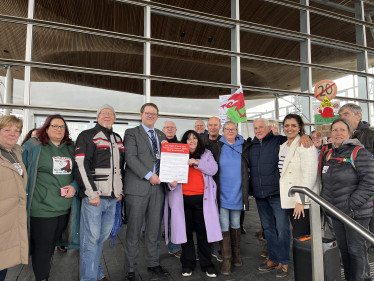 Joel James MS outside the Senedd.