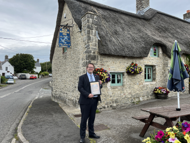 Joel James MS Outside the Blue Anchor Inn