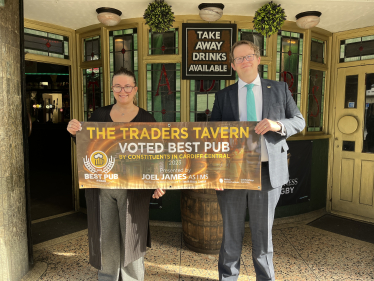 Joel James MS Congratulating The Traders Tavern Cardiff 