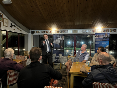 Joel James MS at the Pontyclun Politics and a Pint event 