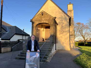 Joel James MS Outside Llantrisant Guildhall