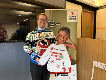 Joel James MS Celebrating Save The Children's Christmas Jumper Day