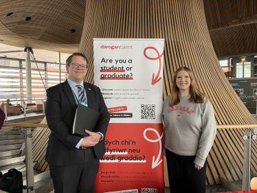 Joel James MS at the Darogan Talent stand at the Welsh Parliament 