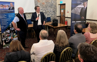 Joel James speaking at Politics and a Pint