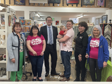 Joel James with Community Councillor Sian Assiratti, Diane and the Follow Your Dreams team at Giles Gallery