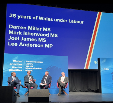 Joel James MS on the conference stage with (left to right) Mark Isherwood, Darren Millar and Lee Anderson 