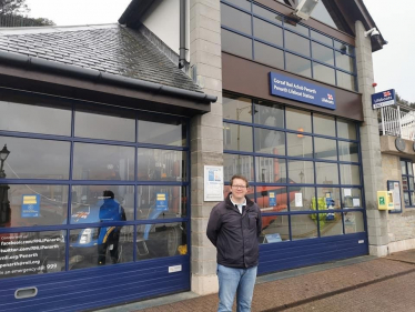 Joel James outside Penarth RNLI Lifeboat Station 