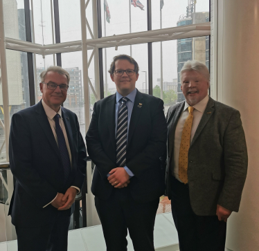 Tony Byrne, Joel James and Simon Weston CBE in Senedd